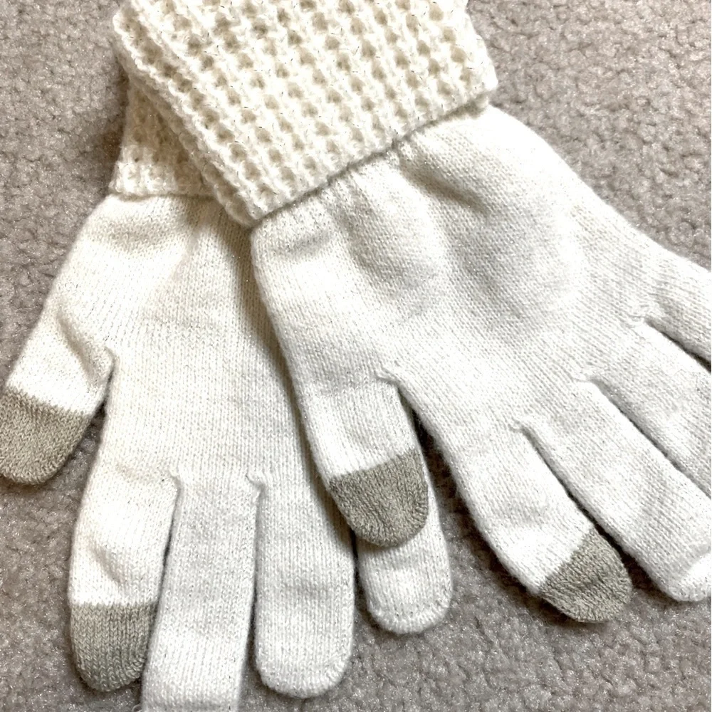 Style & Co Women Waffle Knit Shimmer Gloves Creme  One Size New In‎ Package